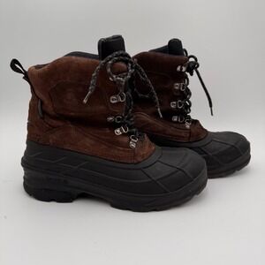 Kamik Mens Waterproof Winter Boots Brown Suede Black Rubber Insulated Duck Boots